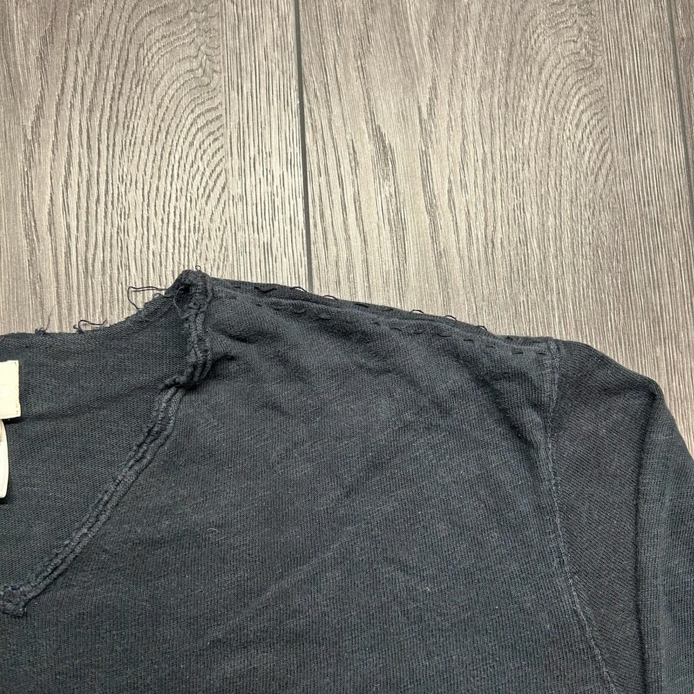 Diesel Long Sleeve Shirt XXL Black Cotton V-Neck Distressed Y2K Top - Picture 2 of 8